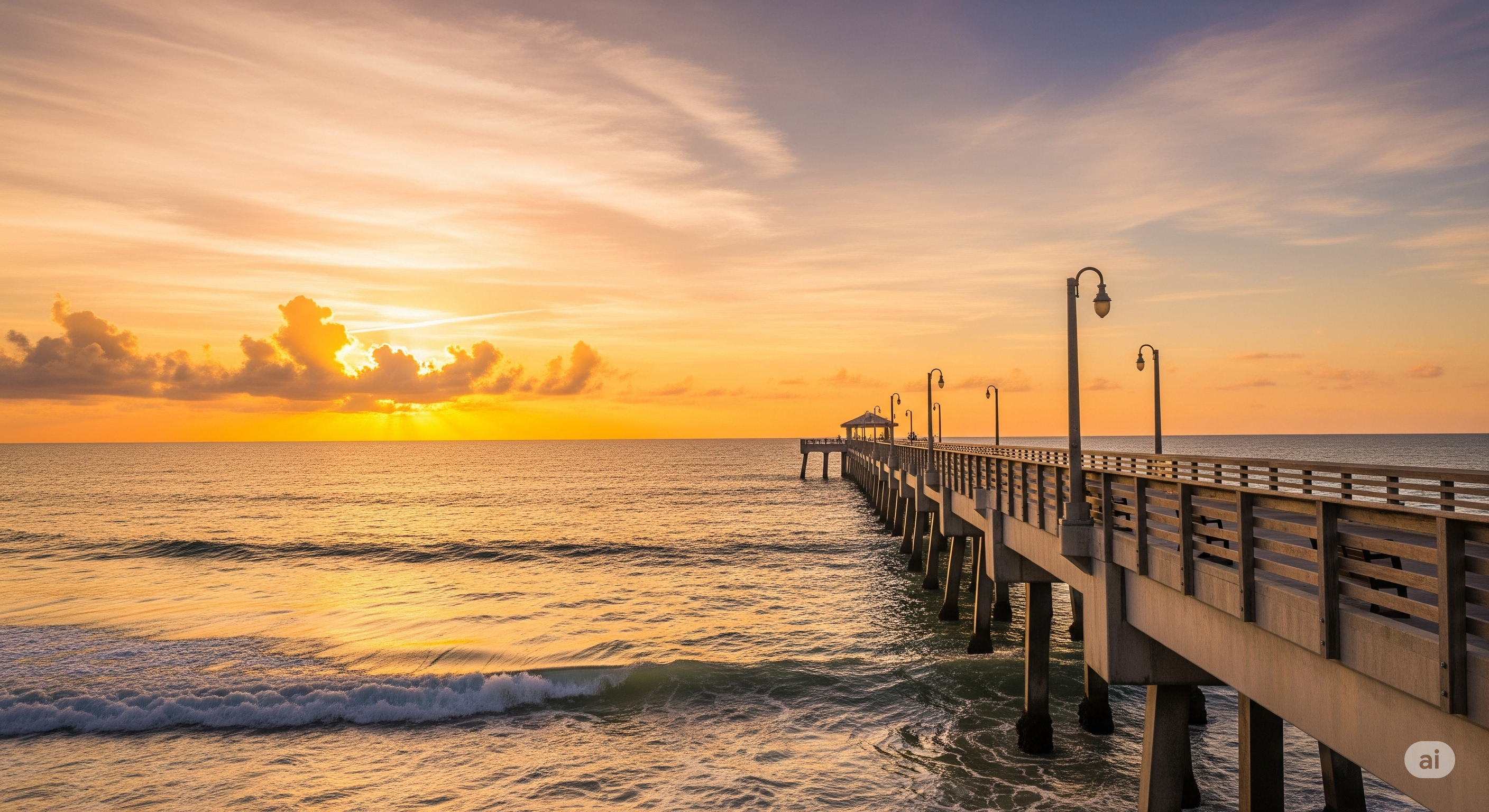Here Is A Beautiful Banner Shot Of The Pompano Beach Fisher Family Pier Extending Into The Atlantic Ocean