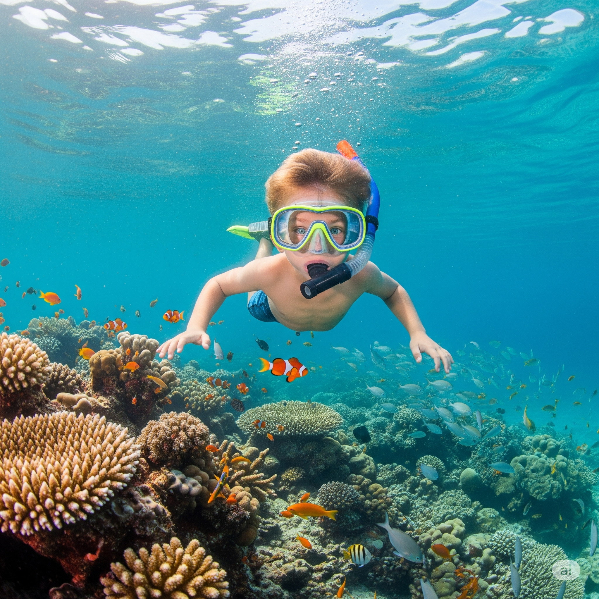 Kid Scuba Diving In The Beautiful Water Of Red Reef Park In Boca Raton