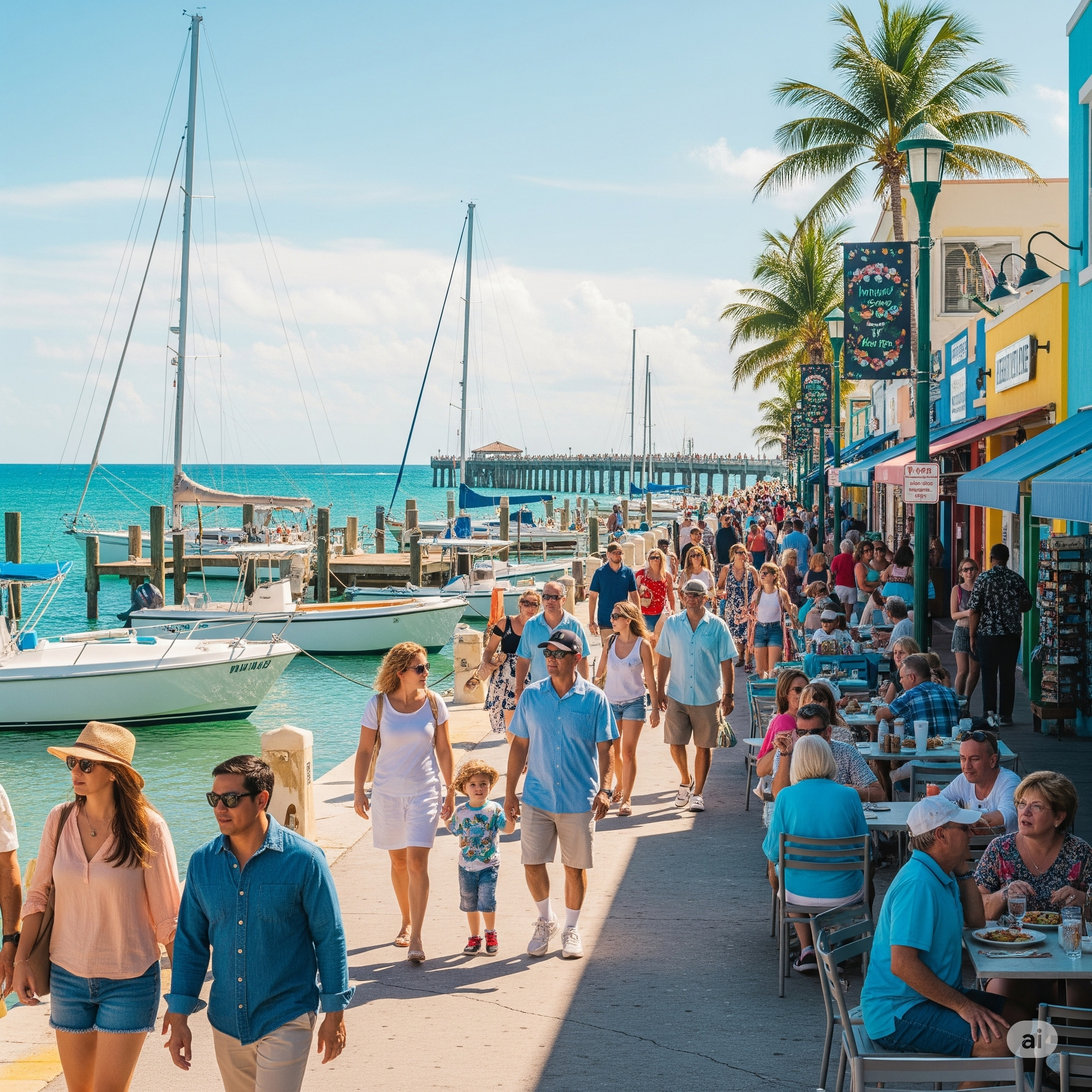 An Image Of People Enjoying The Pompano Beach Fishing Village